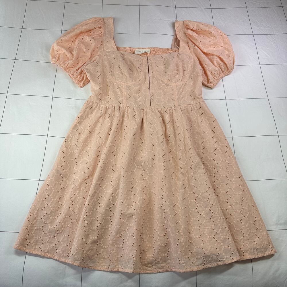 One Loved Babe Dress Womens 1XL Peach Stay With Me Eyelet Smocked Cottage Boho